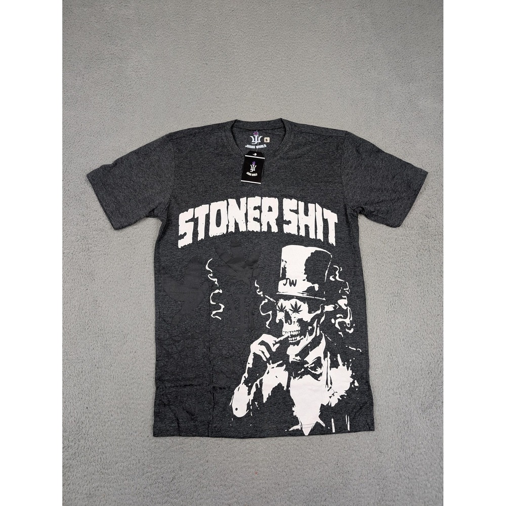 Juana World Stoner Shirt Mens Small Gray Graphic Skeleton Marijuana Weed THC New
